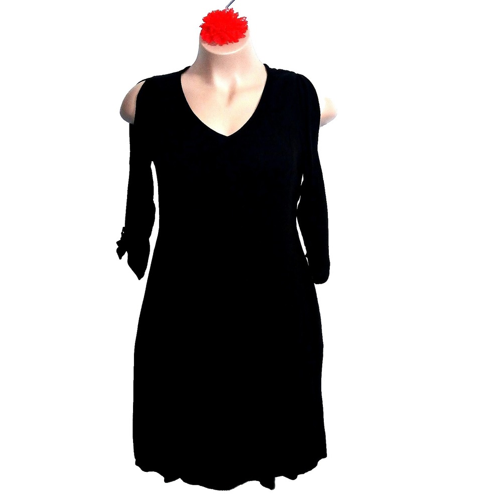 Soft Surroundings Women LBD Hera Dress Medium Black Minimalist V Neck Pockets